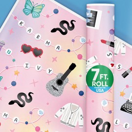 Big Dot of Happiness In My Party Era Christmas Wrapping Paper, Holiday Gift Wrapping Paper Roll, Kids Birthday Wrapping Paper, Music Concert Gift Wrapping, 24 in x 7 feet, 1 Roll