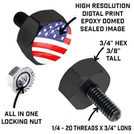 Tricktoppers Hex Head Vivid Black Billet Aluminum Universal Motorcycle License Plate Frame Fastener Tag Bolt Kit with High Resolution Gloss Graphics - Tactical Black Punisher Skull On White (2 Pcs)