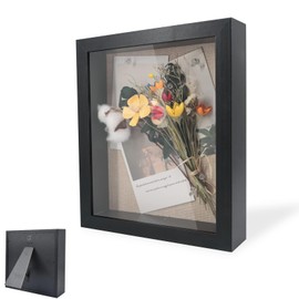 Picture Frame for Filling, Deep Picture Frame for Filling, 20 x 20 cm, with Transparent Acrylic Plate, 3D Object Frame, Deep 3 cm, for Objects, Flowers, Wedding Gift, Black