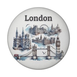 Skyline London Round Bottle Opener Magnet Souvenir with View of Big Ben Tower Bridge London Eye Buckingham Palace