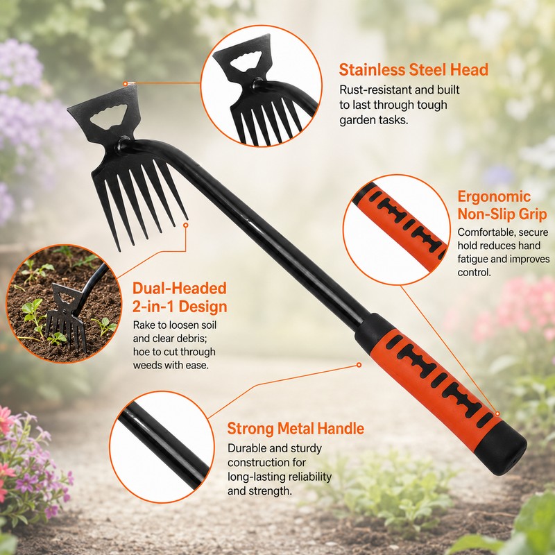 2-in-1 Garden Weeding Tool for Soil Care – Stainless Steel