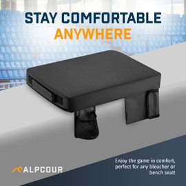 Alpcour Portable Extra Thick Stadium Seat Cushion – Bleacher Cushion with Side Pocket, Cup Holder, Waterproof, Anti-Slip, and Straps – Perfect for Football Seats and Bench Seats for Bleachers