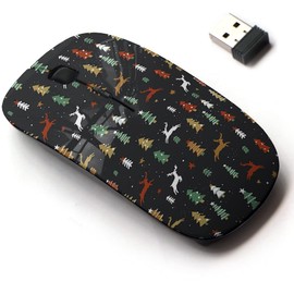 2.4G Wireless Mouse with Cute Pattern Design for All Laptops and Desktops with Nano Receiver - Cartoon Doodle Christmas