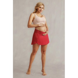 Maternity Tennis Golf Skorts Built-in Shorts with Pockets Cross Waist Low-Rise Red 2XL