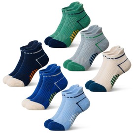 SEEYAN Kids Socks Boys Ankle Athletic Half Cushioned Low Cut Sport Cotton Breathable Socks 6 Pairs (6 Pairs Semicircle, 9-14 Years)