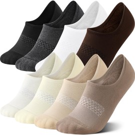 CS CELERSPORT 8 Pairs No Show Socks Womens and Mens Athletic Cushioned Ankle Low Cut Invisible Non Slip Socks Neutral Color + Khaki Beige Brown,Large