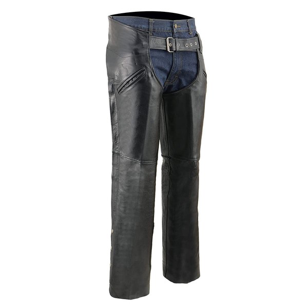 Milwaukee Leather Men's Black Premium Leather Motorcycle Riders Chaps w/Slash