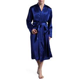 Nuofengkudu Unisex Bathrobe Satin Long Kimono Dressing Gown Lightweight Sauna Gown, blue