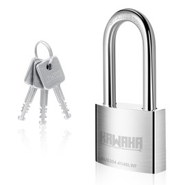 KAWAHA 41/40LKD-3SK 1-9/16 inch (40mm) Long Shackle High Security Stainless Steel Padlock with Key for Both Indoor and Outdoor use (Heavy Duty, Anti-Rust) (40mm, L - 3 Stainless Steel Keys)