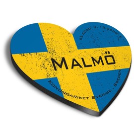 1x Heart MDF Magnet 6cm - Malmö Sweden Flag Circle - Fridge Locker Office Whiteboard Toolbox #60110
