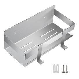 QNIIAED Shower Caddy,Bathroom Shelf Wall Mounted SUS 304 Stainless Steel Heavy Duty Shower Shelf With 2 pcs Hooks (Brushed Silver 8.7 Inch)
