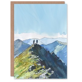Artery8 Greeting Card Hikers on Helvellyn Mountain Ridge Landscape Blank For Him Or Her Art Farewell Card