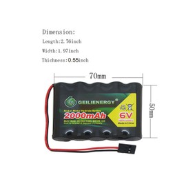 Geilienergy 6V 2000mAh NiMH RX Battery Packs with Hitec Connector for RC Aircrafts and Walking Robot