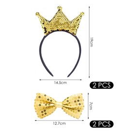 2 Stück Kronstirnband Und 2 Teile Pailletten Fliege, Paillettenstirnband, Niedliches Zeichentrickband, Performance -Kostümzubehör, Partyzubehör.