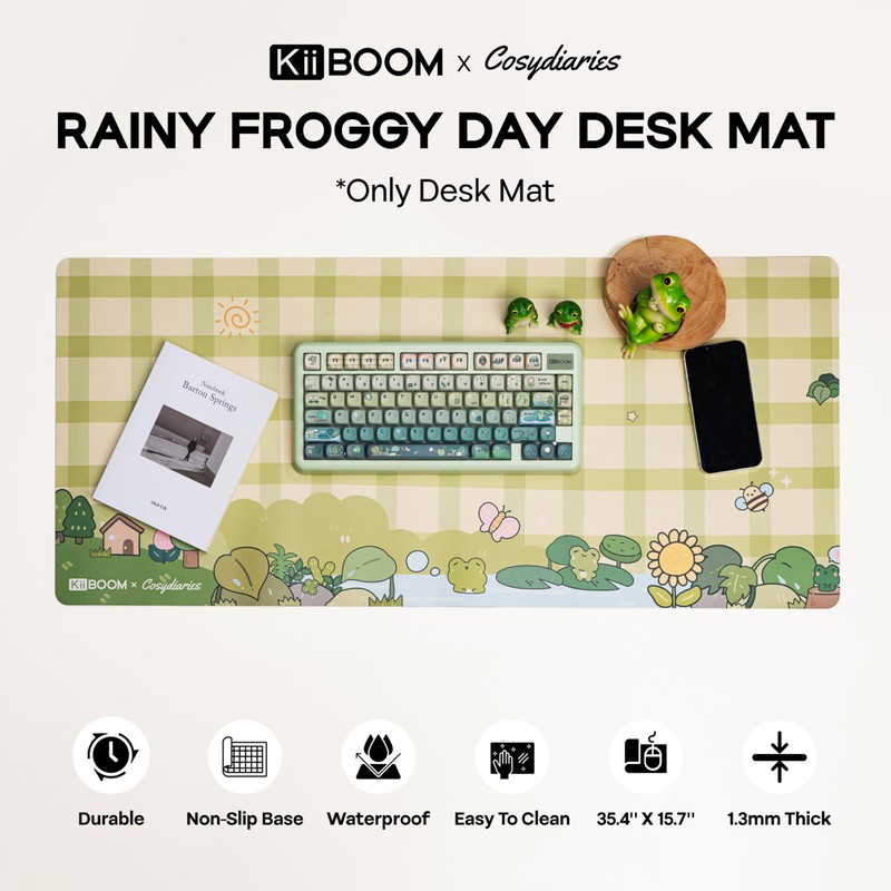KiiBOOM X Cosydiaries Rainy Froggy Day Desk Mat, Non-Slip, 35.4’’