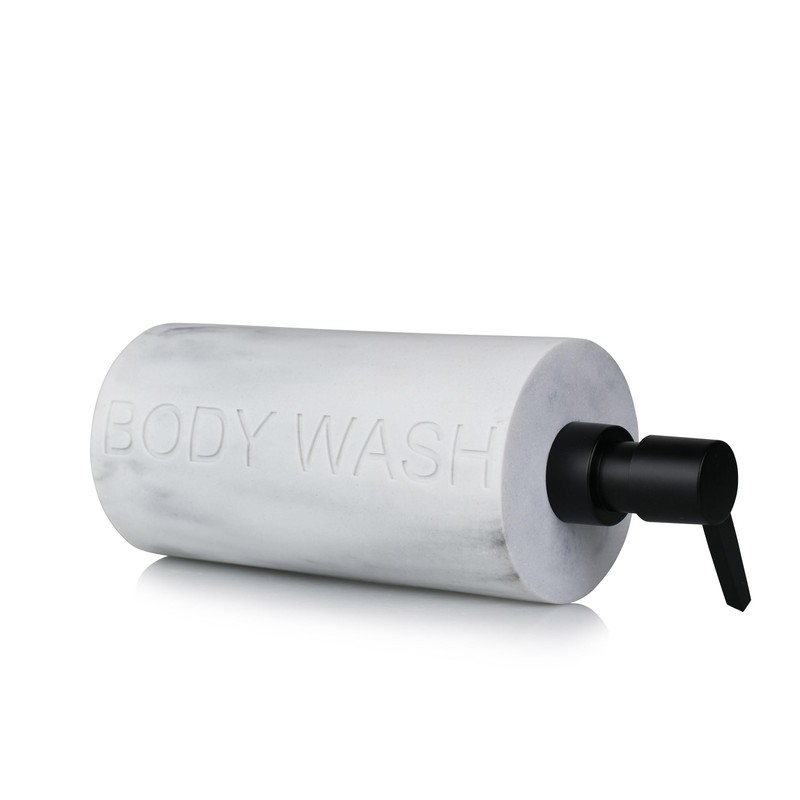 Indecor Home Resin White Marbled Body Wash Engraved Bottle Refillable