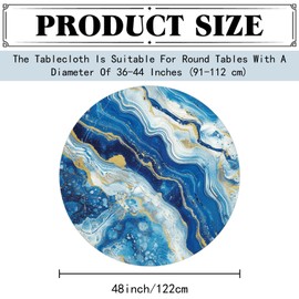 CREATCABIN Marbling Elastic Tablecloth Round Table Cover Waterproof Washable Fitted Table Covers 36" - 44" Reusable SpillProof Anti-scratch for Dinner Dinning Room Party Camping Picnic 48 Inch
