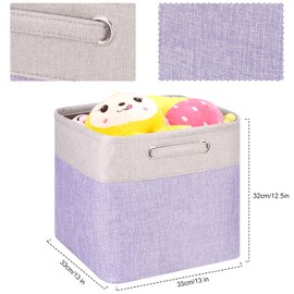Fabric Cube Storage Bins Foldable Storage Boxes Light Purple and Silver Khaki Patchwork Storage Baskets Cubes Storage Bins with Handle Cube Inserts Storage 13x13x13 cube organizer bin Pack of 3