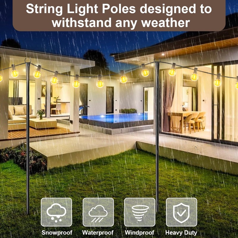 MuliVid 6 Pack 10FT String Light Poles for Outdoor,Metal Lights