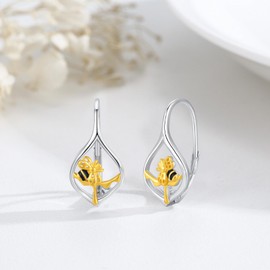 Honeybee Earrings 925 Sterling Silver Hoop Earrings Bee Jewelry Gift for Women Bee Lovers