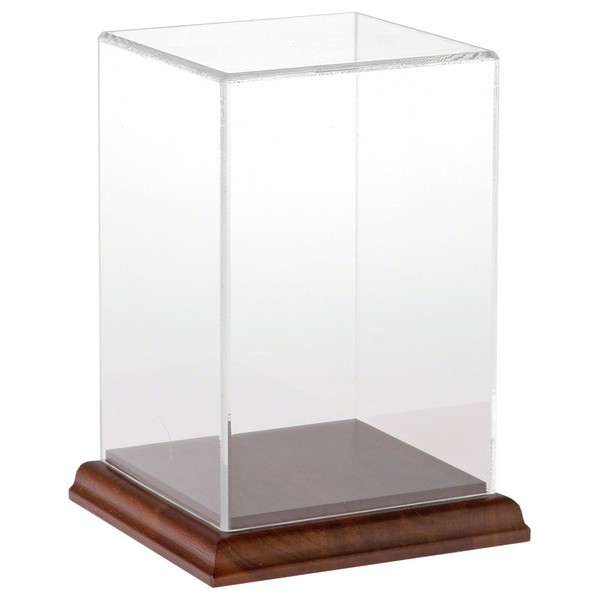 Plymor Clear Acrylic Display Case with Hardwood Base, 4" W x 4" D x 6" H