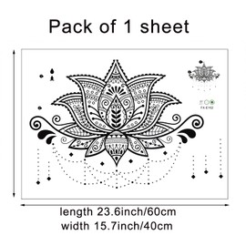 Pinenjoy Black Mandala Lotus Wall Decals Indian Boho Namaste Flower Wall Sticker 23.6x15.7inch Hippie Buddhism Meditation Wall Art Decor for Headboard Bedroom Living Room Yoga Studio
