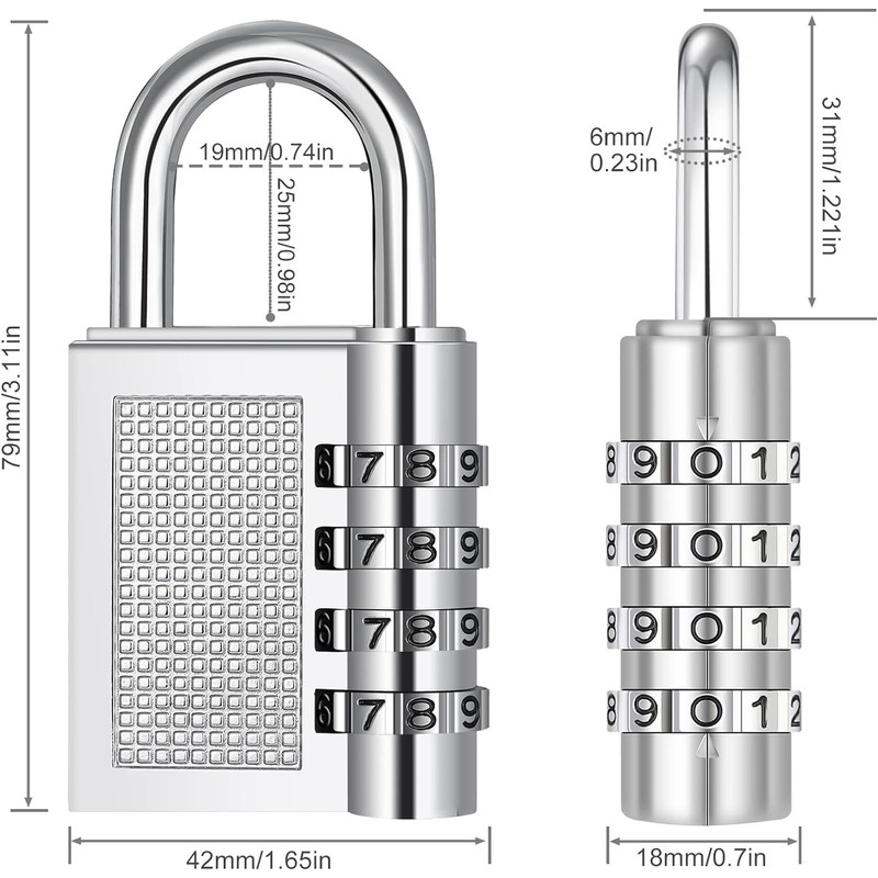 Combination Lock 4 Digit Padlock Zinc Alloy with Combination Code