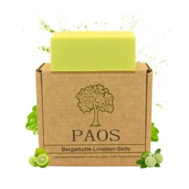 PAOS Bergamot Lime Soap, Natural Soap, Acne Soap, Hair Soap, Approx. 150 g, Natural Product, No Chemical Additives, Recommended for Blemishes, Cellulitis, Pregnancy Marks