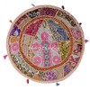 Stylo Culture Cotton Patchwork Embroidered Ottoman Stool Pouf Cover Beige