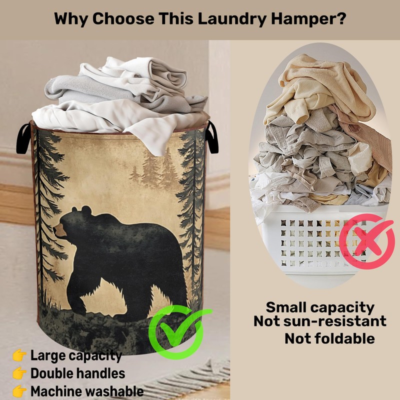 Forest Cabin Bear Laundry Basket - Heavy Duty 60L Dirty