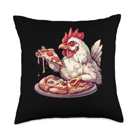 Serama Chicken Eating Pizza Throw Pillow