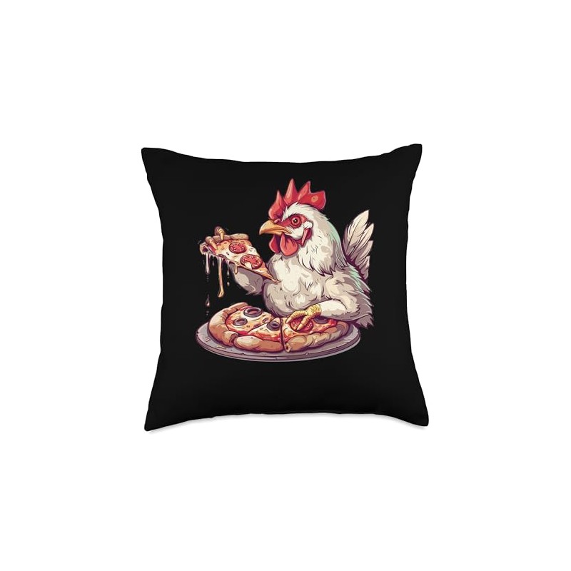 Serama Chicken Eating Pizza Throw Pillow