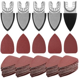 130 Multitool Sanding Plate for Finger Delta Sander, 5 Triangular Sandpaper Holders, Includes 60/80/120/180/240 Grit, for Fine, Bosch, Dremel, Makita Softwood, Hardwood and Plastics