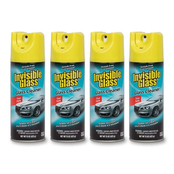 Invisible Glass 91163-4PK 15-Ounce Cleaner for Auto and Home for a Streak-Free Shine, Deep-Cleaning Foaming Action, Safe for Tinted and Non-Tinted Windows, Ammonia Free Foam Glass Cleaner, Pack of 4