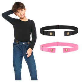 WHIPPY Buckle Free Elastic Kids Toddler Belt, No Buckle Stretch Adjustable Belts for Girls Boys Back to School Supplies Black Pink