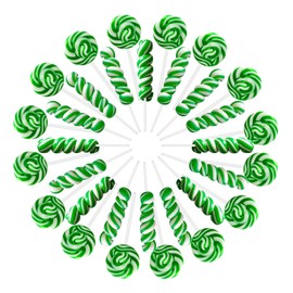 32 Pack Twist & Swirl Lollipops Suckers Individually Wrapped Bulk (16 Twist & 16 Swirl), St. Patrick's Day Candy Suckers, Green & White Twisty Lollipops Candy, Green Apple Flavor