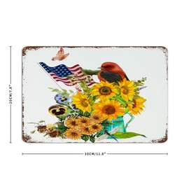 4th of July Patriotic Sunflower Cardinals 8x12 Inch Metal Signs Custom Lounge Gate Outside Room Decor for Men Tin Signs Labor Day Patriotic Soldier Garage Signs for Room