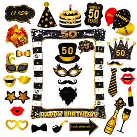 50th Birthday Party Funny Photo Props 50th Birthday Photo Props 50th Birthday Woman Man Photo Props Gifts 30 Pieces Photo Props and 1 Piece Inflatable Frame