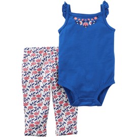 Carter's Baby Girls Cotton Flutter Sleeve Tank Bodysuit Pants Set 2 Pc (6M) Blue