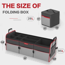 LIBZAKI Car Trunk Organizer,3 Compartments Big Trunk Storage, Large Capacity, Foldable, 95L Heavy Duty Storage Box for Car, SUV, Truck,Jeep, Includes 26L Cooler Bag-Gray&Black
