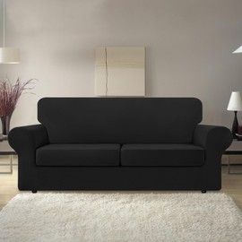 KEKUOU 3 Pieces Stretch Couch Covers for 2 Cushion Couch Sofa pet Friendly，2024 Newest Sofa Covers Washable Soft Elastic Dogs Furniture Protector (Loveseat,Black)