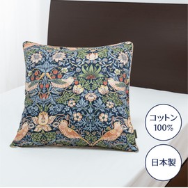 Nishikawa PG43350699 Morris Gallery Strawberry Thief Cushion Cover, 17.7 x 17.7 inches (45 x 45 cm), 100% Cotton, Washable, Made in Japan, Navy
