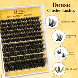 QUEWEL 3D Cluster Lashes, 10-18MM Eyelashes Clusters Wispy Lash Extensions, 2 in 1 Eyelash Extension, Easy to Use and Reusable for DIY at Home (QU42)