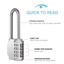 2 Pack disecu 2.6 Inch Long Shackle Combination Lock, 4 Digit Outdoor Waterproof Padlock for School Gym Locker, Sports Locker, Storage Unit, Gate, Fence, Toolbox, Cabinet (Black and Silver)