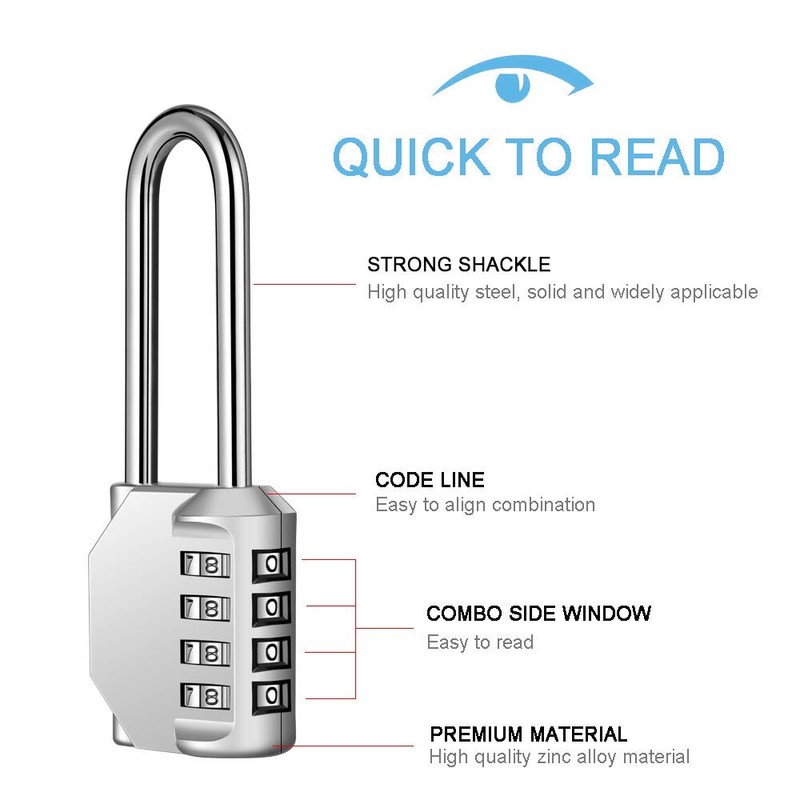 2 Pack disecu 2.6 Inch Long Shackle Combination Lock, 4