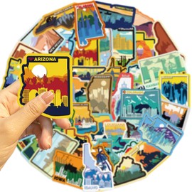 50 Pack US States Stickers Water Bottles Laptop Phone Computer Guitar Skateboard Hydroflasks Outdoor Travel Hiking Nature Vinyl Sticker Waterproof Aesthetic Trendy Decals for Kids Teens Girls Adults