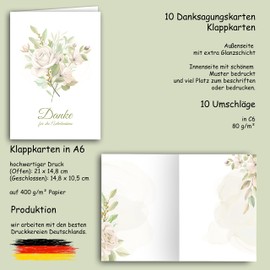 Pack of 10 Thank You Cards Mourning with Envelope Thank You Card Folding Cards Sympathy Cards Condolence Cards Thank You Funeral Condolence Card Stylish Light Green Rose Roses