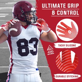 HANDLANDY Mens Football Gloves, Silicone Ultra Sticky Receiver Gloves,Super Grip Football Glove Best Gift for Adult(Red-Adult, Adult X-Large)
