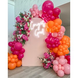 Kelfara Pink and Orange Balloons 60PCS 12 inch Orange Hot Pink Light Pink Latex Balloons with Ribbons for Birthday Baby Shower Wedding Graduation Tropical Party Decoration
