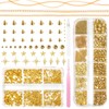 Gold Nail Charms and Flatback Pearls Beads Mix Geometry Gold